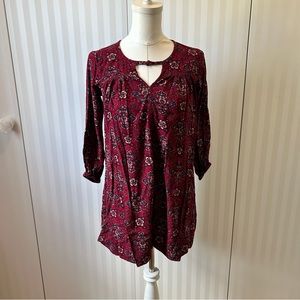 American Eagle red floral boho swing tunic top Size XS